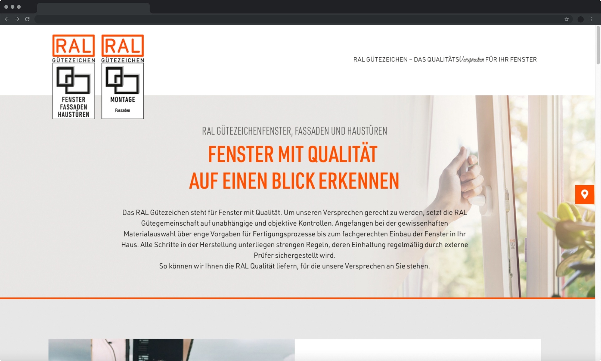 Screenshot einer Webseite über RAL-Gütezeichen. Die Seite ist professionell gestaltet mit weißem Hintergrund und der charakteristischen RAL-Farbgebung in Orange.